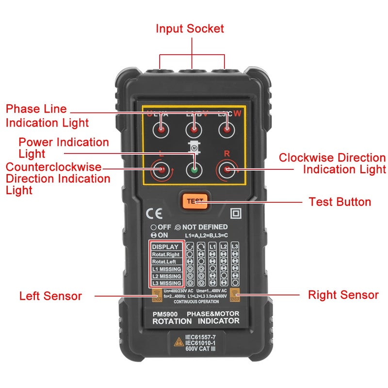PEAKMETER PM5900 Portable Handheld Three Phase Motor Rotation Indicator Tester - Image 3