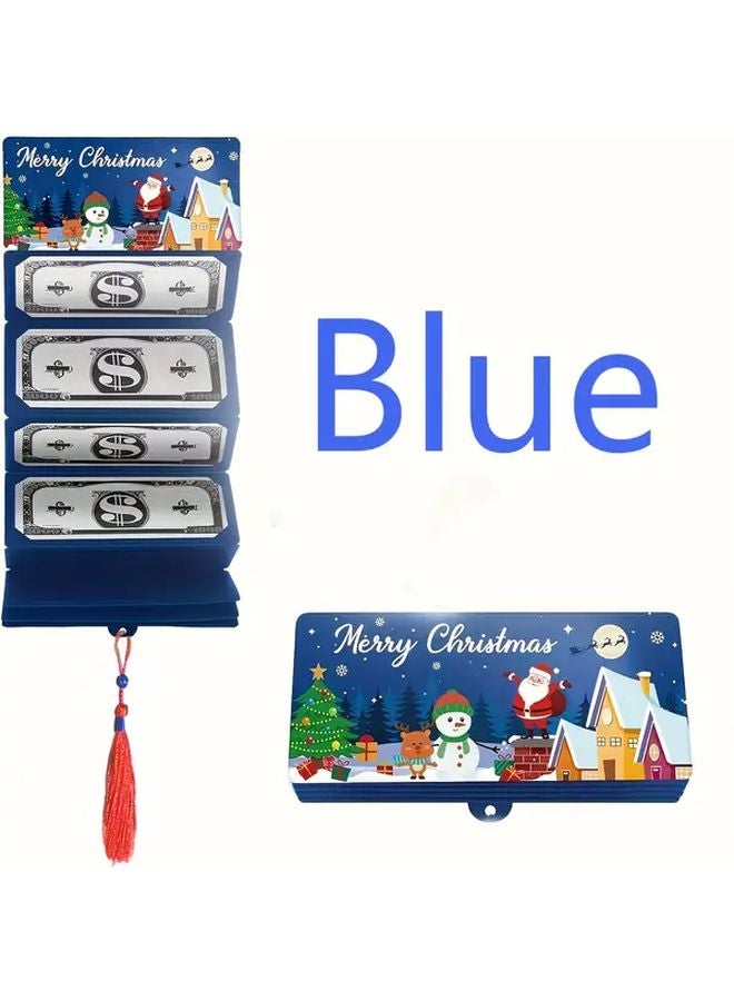 Blue Christmas Cash Bag And Gift Card Holder Set With Santa Claus Snow Tree Design - Image 1
