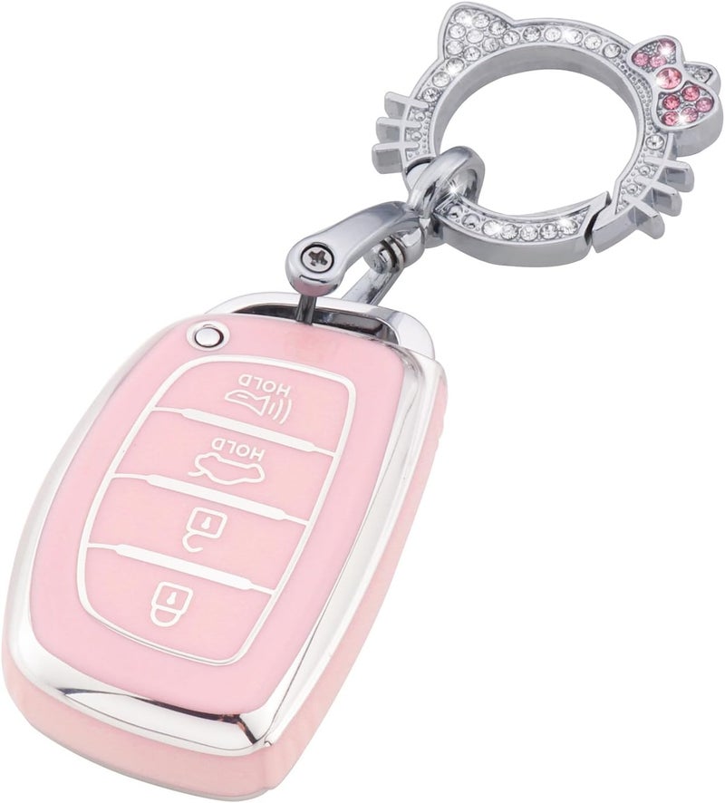 PANGPAI Pink Key Fob Cover for Hyunda, Soft TPU Key Case Protection with Bling Keychain Fit for lantra Ioniq Sonata Tucson Elantra GT - Image 1