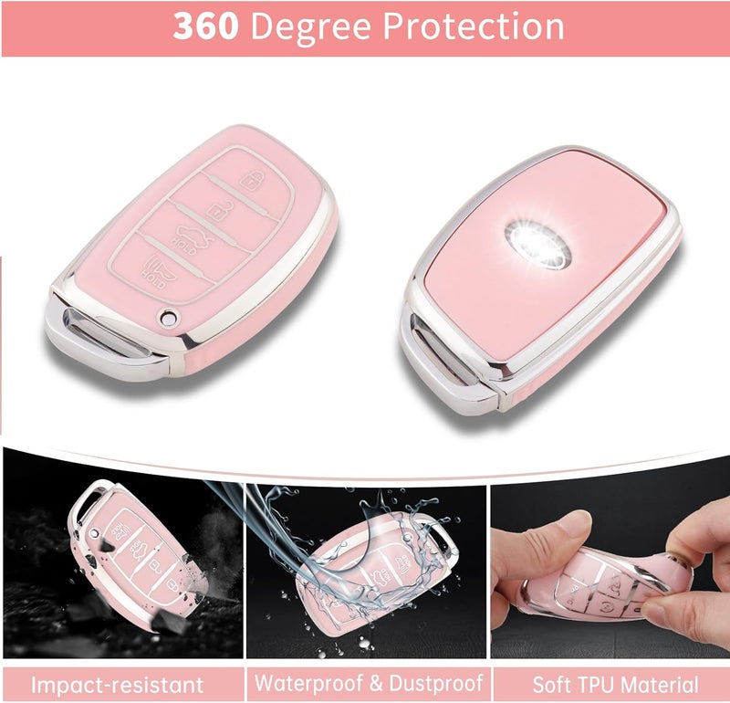 PANGPAI Pink Key Fob Cover for Hyunda, Soft TPU Key Case Protection with Bling Keychain Fit for lantra Ioniq Sonata Tucson Elantra GT - Image 3