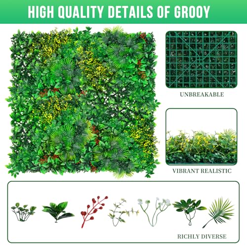 Grooy Grass Wall, Artificial Tropical Boxwood Panels 20"x20"(16pcs), Privacy Hedge Fence Screen with UV Protection, Greenery Backdrop for Indoor Home Wedding Decor and Outdoor Patio Backyard - Image 2