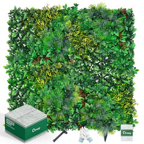 Grooy Grass Wall, Artificial Tropical Boxwood Panels 20"x20"(16pcs), Privacy Hedge Fence Screen with UV Protection, Greenery Backdrop for Indoor Home Wedding Decor and Outdoor Patio Backyard - Image 1