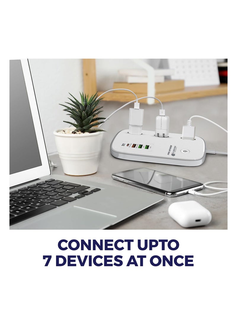 CAROSKI Smart Power Extension Cord Surge Protector Socket Multi Plug with - Compatible with Alexa and Google Assistant - 3AC Outlets - 4 USB -A and 30W USB-C Fast Charging - 2M Extension Cable  - Image 2