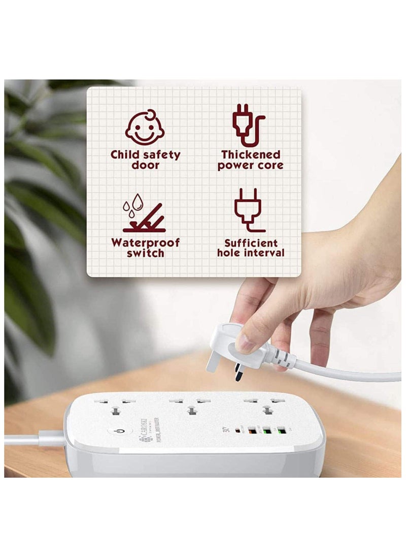 CAROSKI - Smart Power Extension Cord Surge Protector Socket Multi Plug with - Compatible with Alexa and Google Assistant - 3AC Outlets - 4 USB -A and 30W USB-C Fast Charging - 2M Extension Cable - Image 1