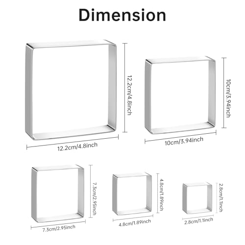 Tmflexe Square Cookie Cutter Sandwich Cutters for Lunchbox Fruit Cutters Vegetable Cutters for Baking DIY X‘mas Birthday Party Decor, Pack of 5 - Image 3