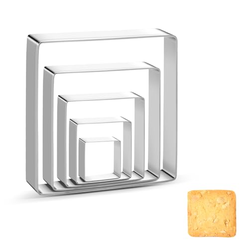 Tmflexe Square Cookie Cutter Sandwich Cutters for Lunchbox Fruit Cutters Vegetable Cutters for Baking DIY X‘mas Birthday Party Decor, Pack of 5 - Image 1