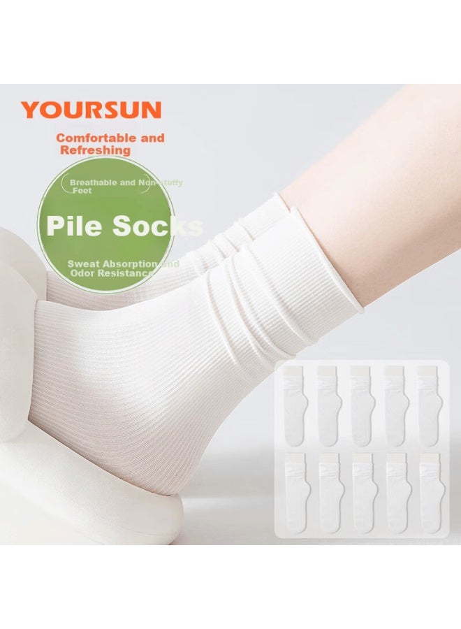 Yiershuang 10 Pairs Of Women's Socks, Spring And Summer Ice Silk Socks, Cool And Breathable Slouch Socks, Popular Ice Silk Socks, Versatile Mid-calf Socks, One Size Fits All