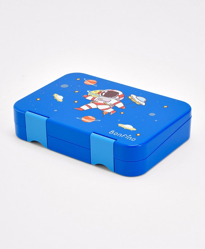 Bonfino Lunch Box, Astronaut Theme, Easy to Carry, Leak-Proof Lid, Microwave Safe, 3 Years+, 22 x 15.5 x 5cm - Blue - Image 1