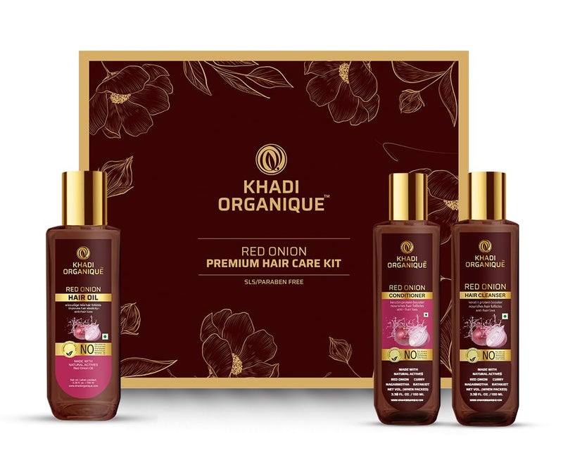 Organique Red Onion Hair Oil Cleanser Conditioner Hair Care Kit For Hir Growth Control Hair Fall Dandruff Repairs Damaged Hairs Pack of 3 600 ml - Image 1