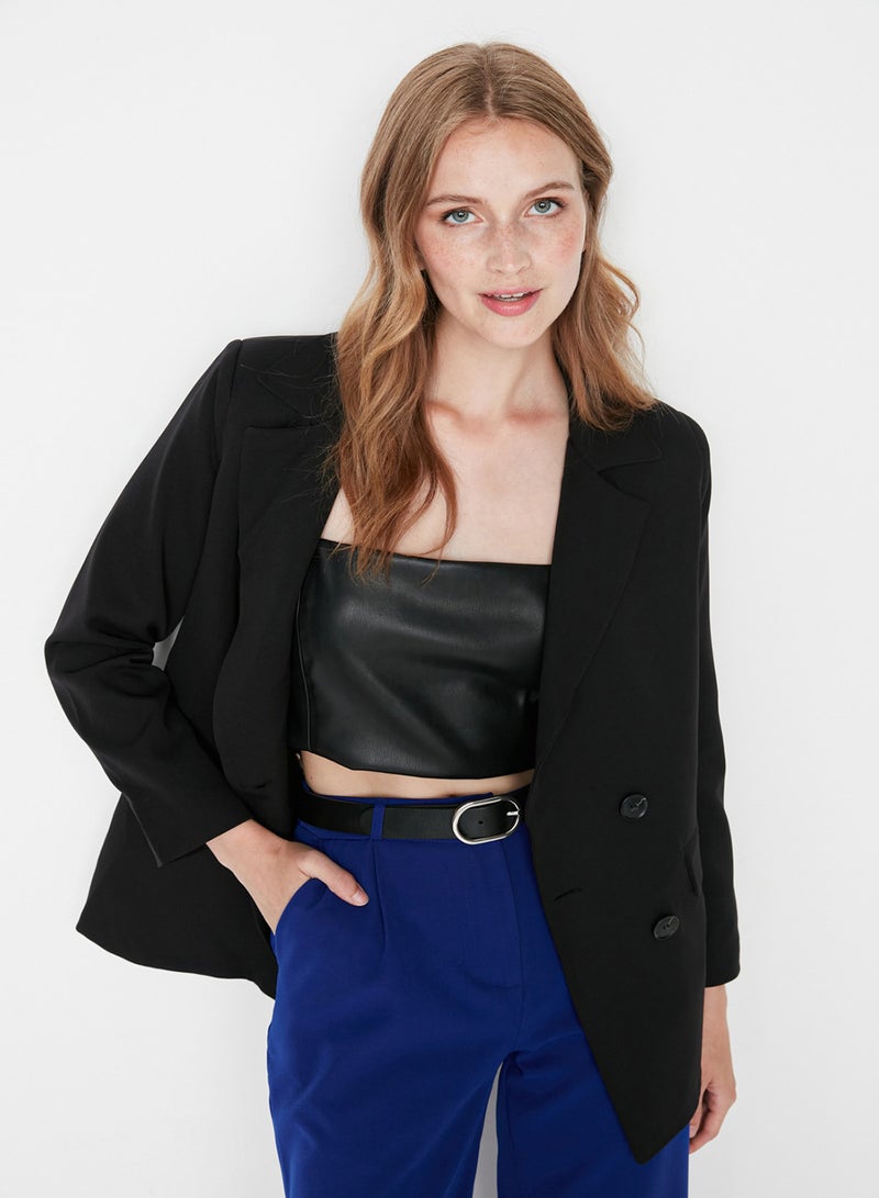 trendyol Black Regular Lined Buttoned Woven Blazer Jacket TWOAW21CE0272 - Image 4