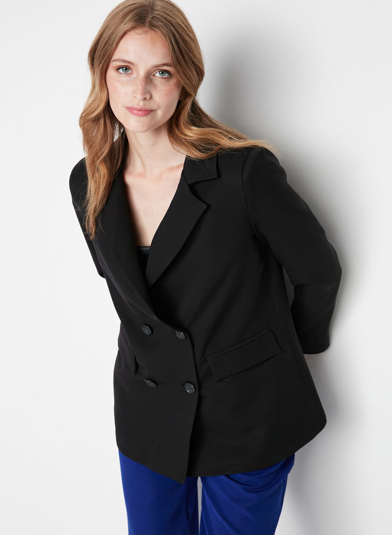 trendyol Black Regular Lined Buttoned Woven Blazer Jacket TWOAW21CE0272 - Image 2