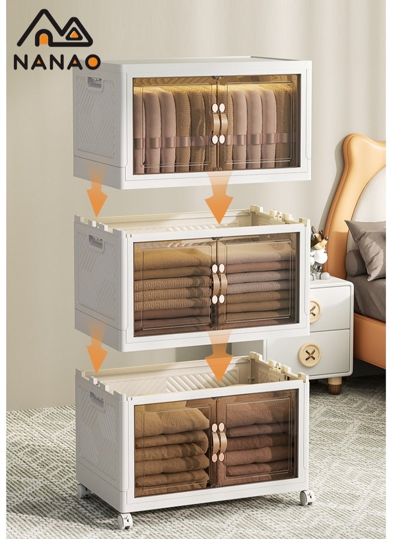 NANAO 3 layers Multilayer Folding Storage Cabinet, Transparent Plastic With Pulley, Clothing,Shoes,Hats and Bags Storage Cabinet,Cosmetic Storage Box,Coffee, Milk, Drinks,Snacks Storage box,45×30×75.5cm - Image 4