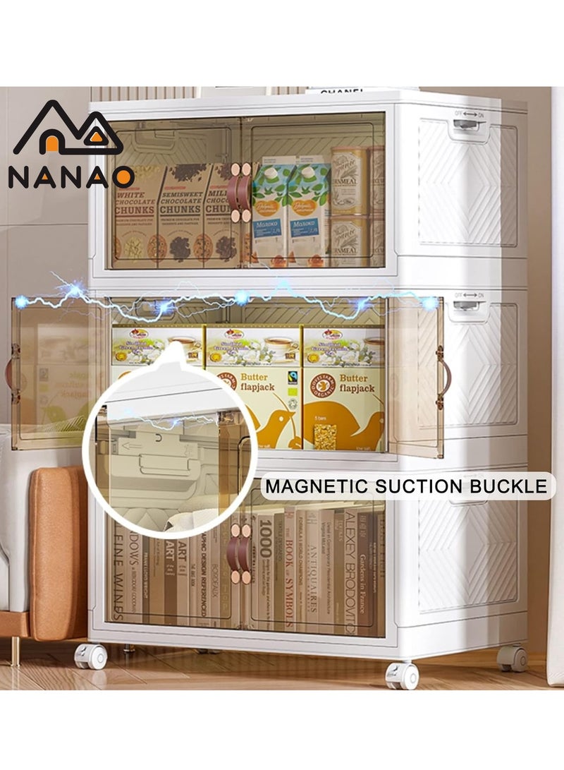 NANAO 3 layers Multilayer Folding Storage Cabinet, Transparent Plastic With Pulley, Clothing,Shoes,Hats and Bags Storage Cabinet,Cosmetic Storage Box,Coffee, Milk, Drinks,Snacks Storage box,45×30×75.5cm - Image 3