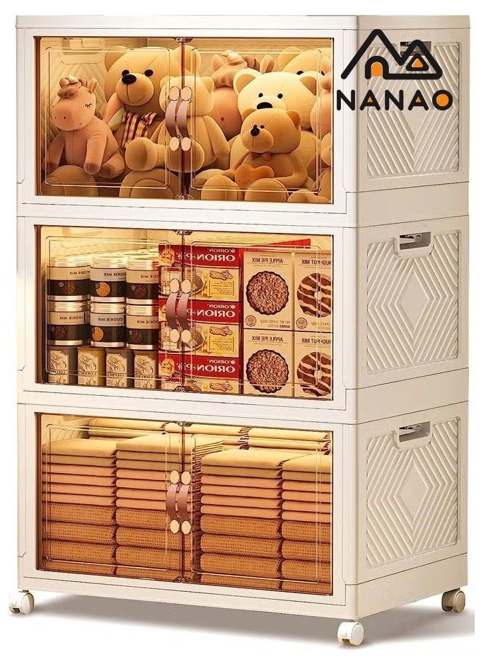 NANAO 3 layers Multilayer Folding Storage Cabinet, Transparent Plastic With Pulley, Clothing,Shoes,Hats and Bags Storage Cabinet,Cosmetic Storage Box,Coffee, Milk, Drinks,Snacks Storage box,45×30×75.5cm - Image 1