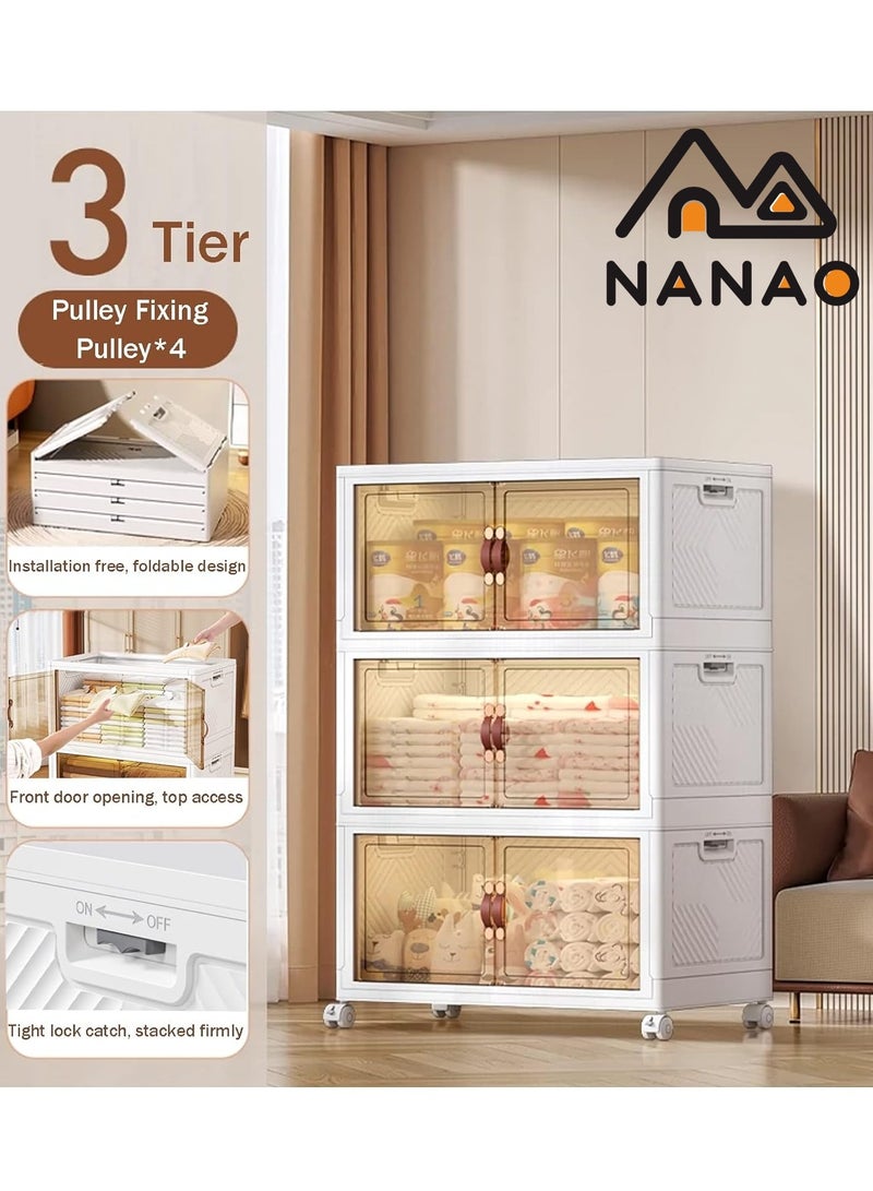 NANAO 3 layers Multilayer Folding Storage Cabinet, Transparent Plastic With Pulley, Clothing,Shoes,Hats and Bags Storage Cabinet,Cosmetic Storage Box,Coffee, Milk, Drinks,Snacks Storage box,45×30×75.5cm - Image 2