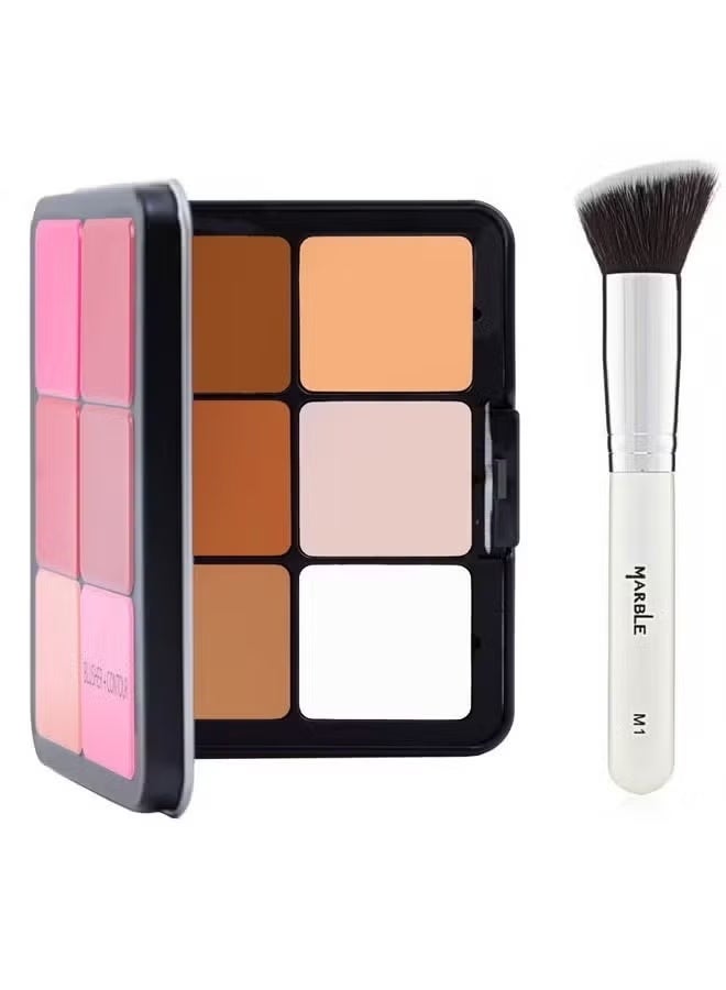 فلوروتشي علبة خافي عيوب البشرة وحمرة الخدود إسينشال ألترا إتش دي متعدد الألوان مع فرشاة مستحضرات تجميل للوجه M1 - Image 1