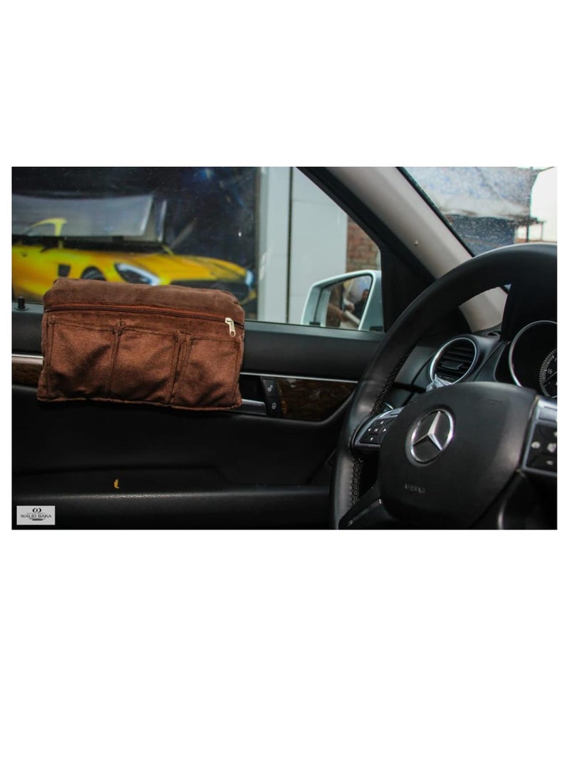 Car armrest with 3 pockets - Brown - Image 2