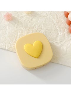 Generic 3D Heart Design Contact Lens Cases, Macaroon Color Travel Lens Case Kit with Mirror Bottle Tweezers (Yellow)  - Image 1