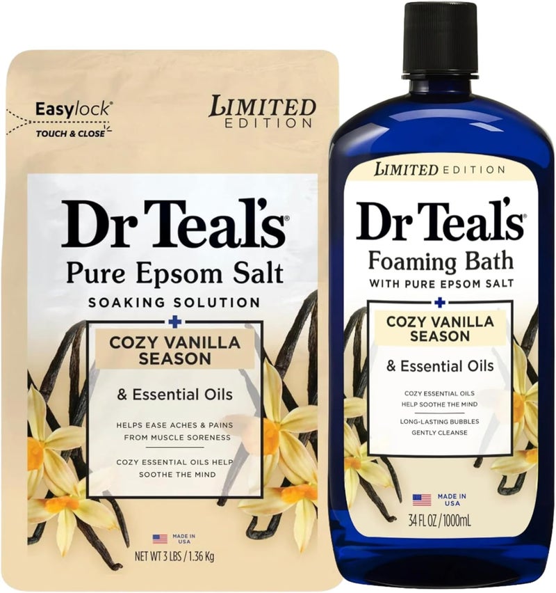 Dr Teal's Dr Teals Cozy Vanilla Season Comfort Pure Epsom Salt Soak and Cozy Vanilla Season Foaming Bath Duo Pack 
