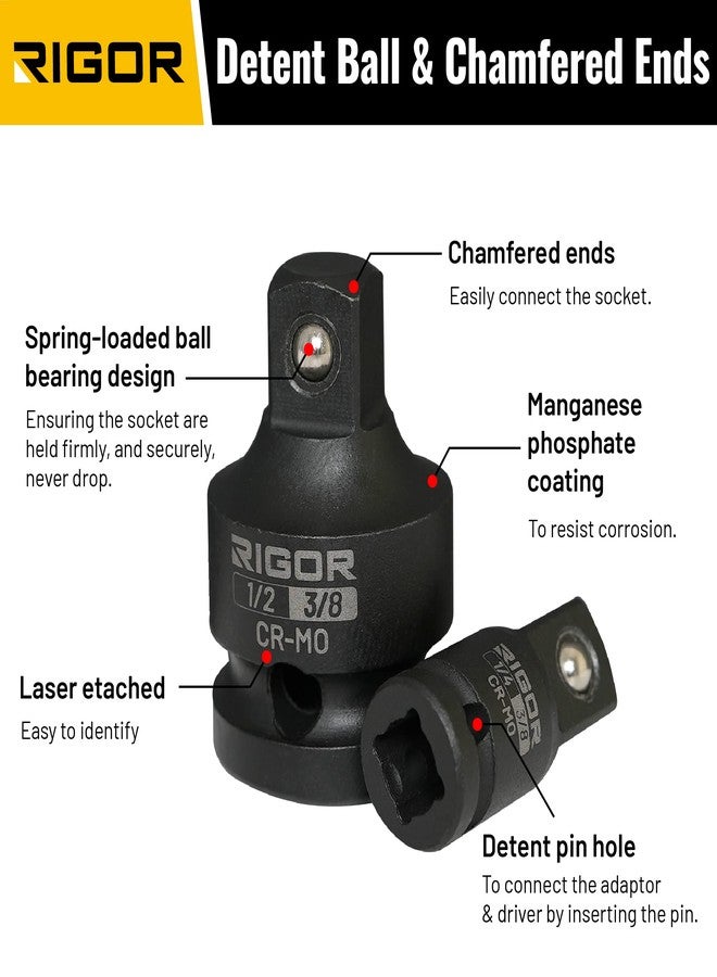 ريجور طقم محول ومخفض مقبس الصدمات RIGOR 11731 | تحويلات مفكات الصدمات 1/4 بوصة - 3/8 بوصة - 1/2 بوصة، طقم من 4 قطع، محولان، ومخفضان | فولاذ كروم الموليبدينوم (CR-MO) | تركيب سريع لسندان الحلقة الخنزيرية - Image 3