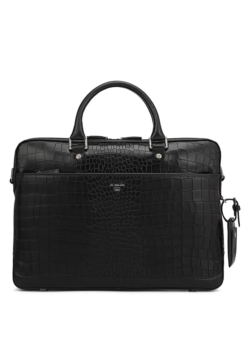 دا ميلانو حقيبة لاب توب جلد طبيعي أسود من دا ميلانو