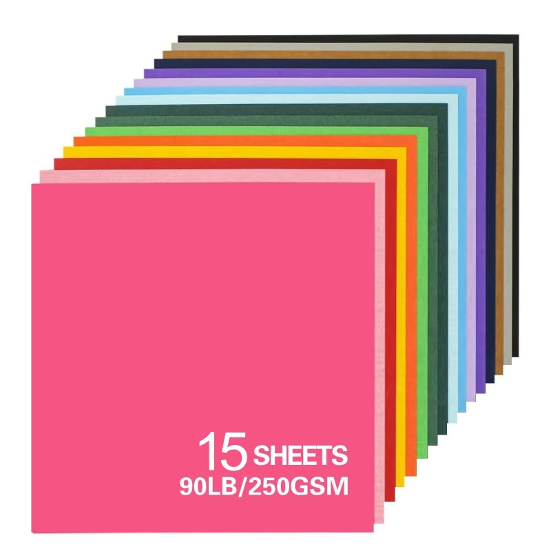 12x12 Cardstock 15sheets Colored Cardstock Assorted 24 Colors 90 lb250 gsm Card Stock Colorful Paper for Cricut Machine Card Making Scrapbook DIY Crafts Colored