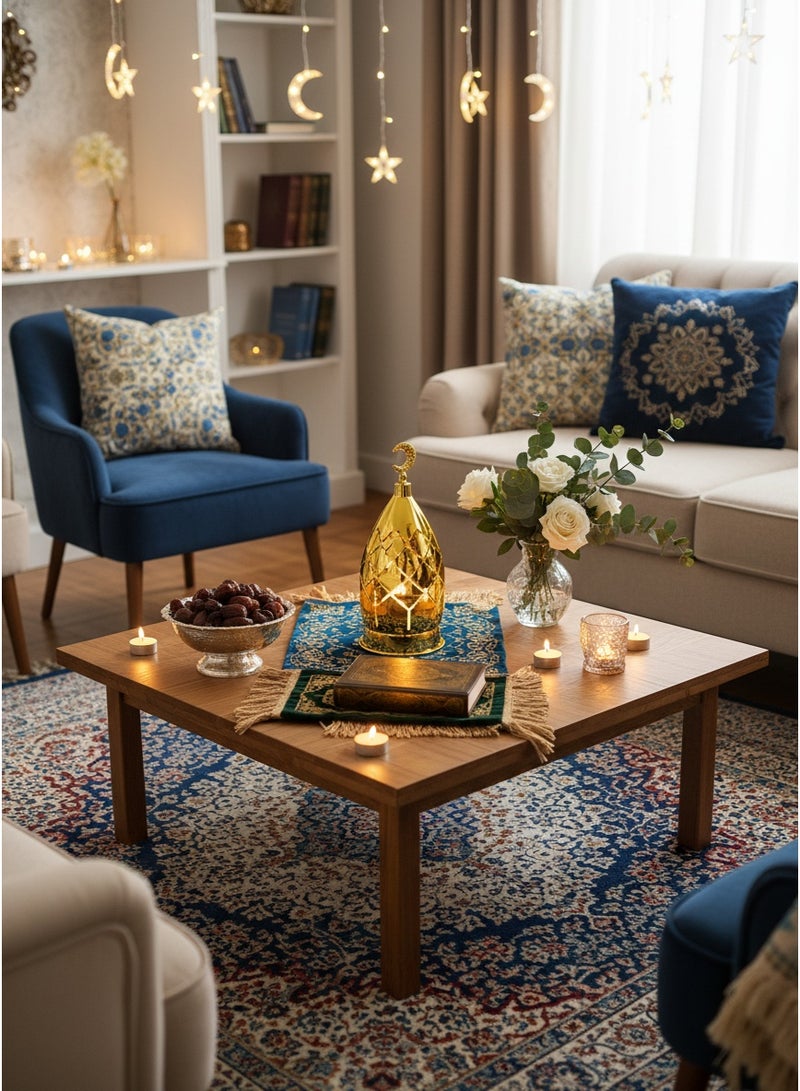 Living Distinctive hollowed out golden Ramadan lantern, decorated with an Islamic crescent moon - Image 2