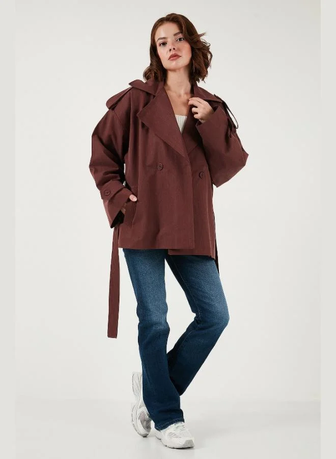 Lela Lela Oversize Fit Double-Breasted Collar Belted Buttoned Trench Coat Women's Trench Coat 6839609