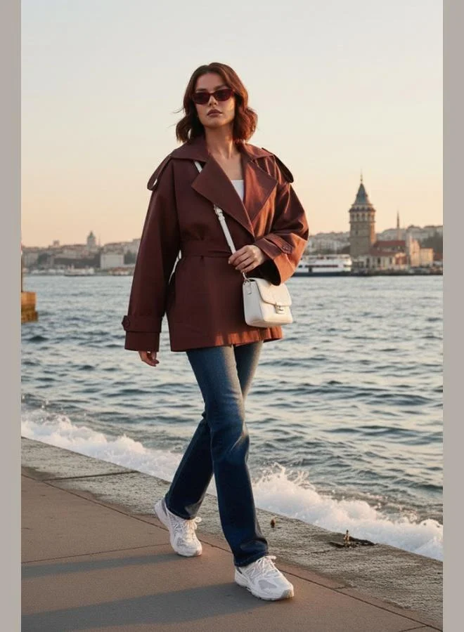 Lela Lela Oversize Fit Double-Breasted Collar Belted Buttoned Trench Coat Women's Trench Coat 6839609