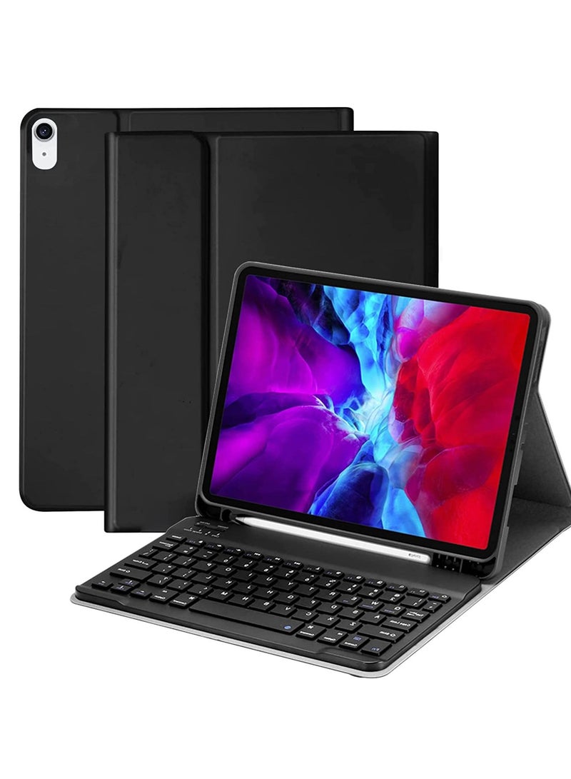 جراب لوحة المفاتيح لجهاز iPad من الجيل العاشر 10.9 بوصة 2022 iPad 10th Gen 10.9 بوصات مع لوحة مفاتيح قابلة للفصل مع لوحة مفاتيح بلوتوث قابلة لإعادة الشحن وغطاء لوحة مفاتيح فوليو مع حامل أقلام (أسود) - Image 3
