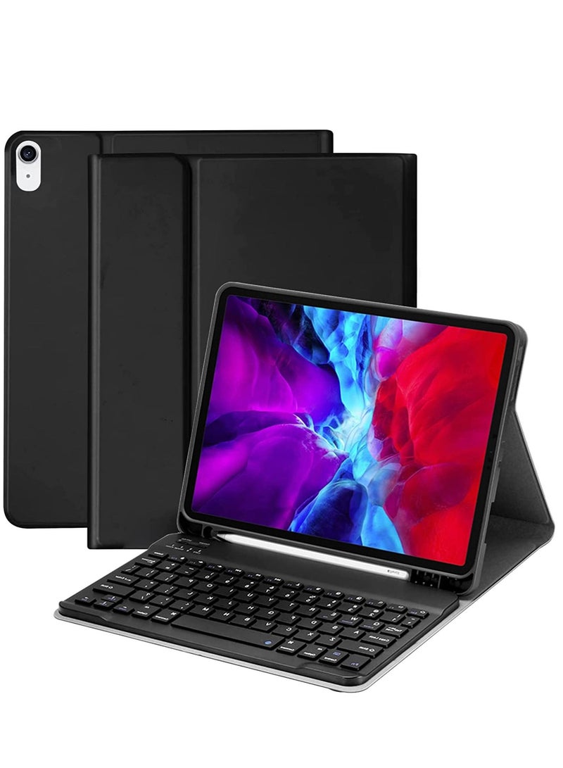 جراب لوحة المفاتيح لجهاز iPad من الجيل العاشر 10.9 بوصة 2022 iPad 10th Gen 10.9 بوصات مع لوحة مفاتيح قابلة للفصل مع لوحة مفاتيح بلوتوث قابلة لإعادة الشحن وغطاء لوحة مفاتيح فوليو مع حامل أقلام (أسود) - Image 1