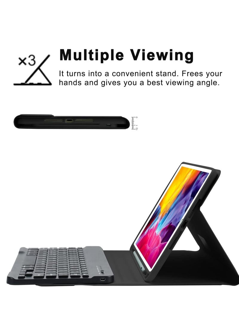 جراب لوحة المفاتيح لجهاز iPad من الجيل العاشر 10.9 بوصة 2022 iPad 10th Gen 10.9 بوصات مع لوحة مفاتيح قابلة للفصل مع لوحة مفاتيح بلوتوث قابلة لإعادة الشحن وغطاء لوحة مفاتيح فوليو مع حامل أقلام (أسود) - Image 4