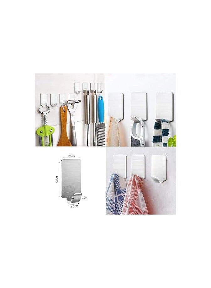 Adhesive Hooks Heavy Duty Wall Hangers Hooks Waterproof Stainless Steel Towel Hanger Holder Stick on Hooks for Hanging Kitchen Bathroom Home-8 Packs - Image 3