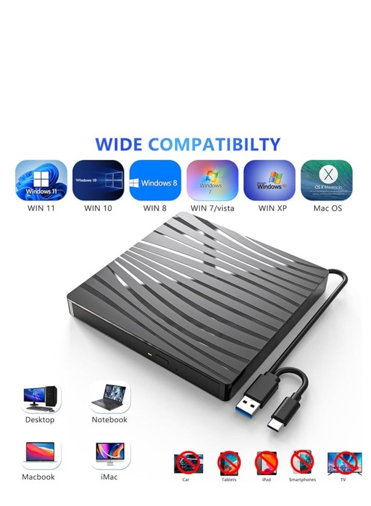 External CD/DVD Drive for Laptop, USB 3.0 & Type-C Portable CD DVD +/-RW Burner Optical  - Image 2