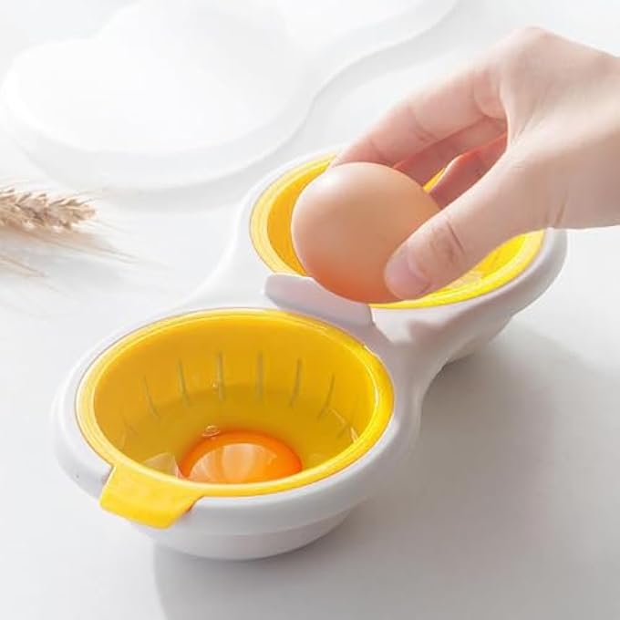 Microwave Egg Poacher for 2 Eggs, Double-Layer Egg Boiler Container with 2 Cavities, BPA-Free Egg Steamer Cup for Poached, Sandwiches, Quick Breakfast, Easy Clean, Yellow - Image 2