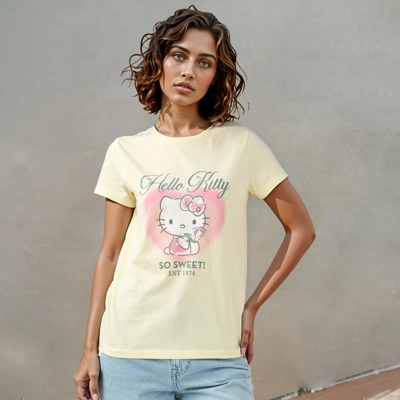 اس بي كاركترز تيشيرت بطبعة هالو كيتي بياقة دائرية - Image 1