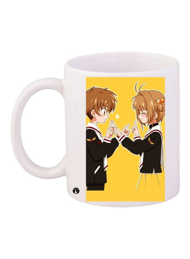 RYN Anime Boy And Girl Printed Coffee Mug White/Yellow/Black 11ounce