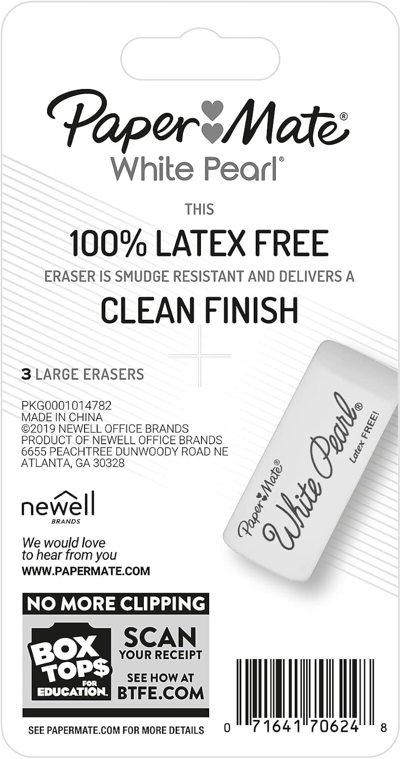 Paper Mate White Pearl Latex-Free Eraser, 3 Count Pack - Image 3