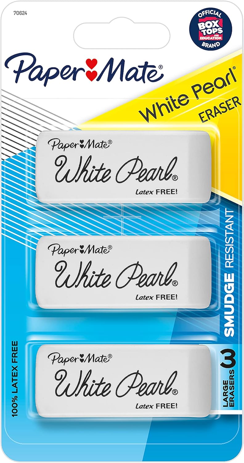 Paper Mate White Pearl Latex-Free Eraser, 3 Count Pack - Image 1