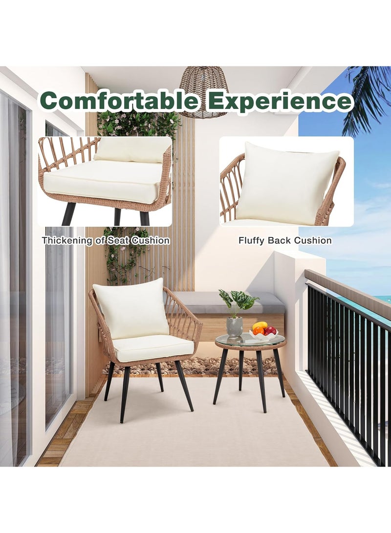 SUNRISE 3 Piece Outdoor Patio Set 2 Rattan Chairs with Cushions and 1 Table All Weather Outside Outdoor Furniture for Balcony Garden Porch Apartment - Image 4