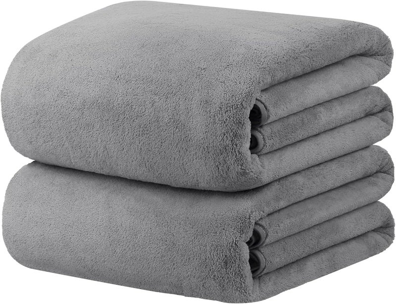 JML Bath Sheet Towels (2 Pack, 35"x70") - Microfiber Hair Towel for Adult Bathroom, SPA, Hotel - Super Soft, Absorbent, Lint Free, Fade Resistant, Grey - Image 1