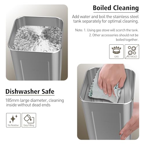 RIMOO Stainless Steel Humidifier, Cool Mist Humidifiers with Only 3 Parts Easy to Clean, Top Fill Humidifier with 1-9H Timer, 30dB Whisper-Quiet, Filterless for Bedroom Large Baby Room Office - Image 4