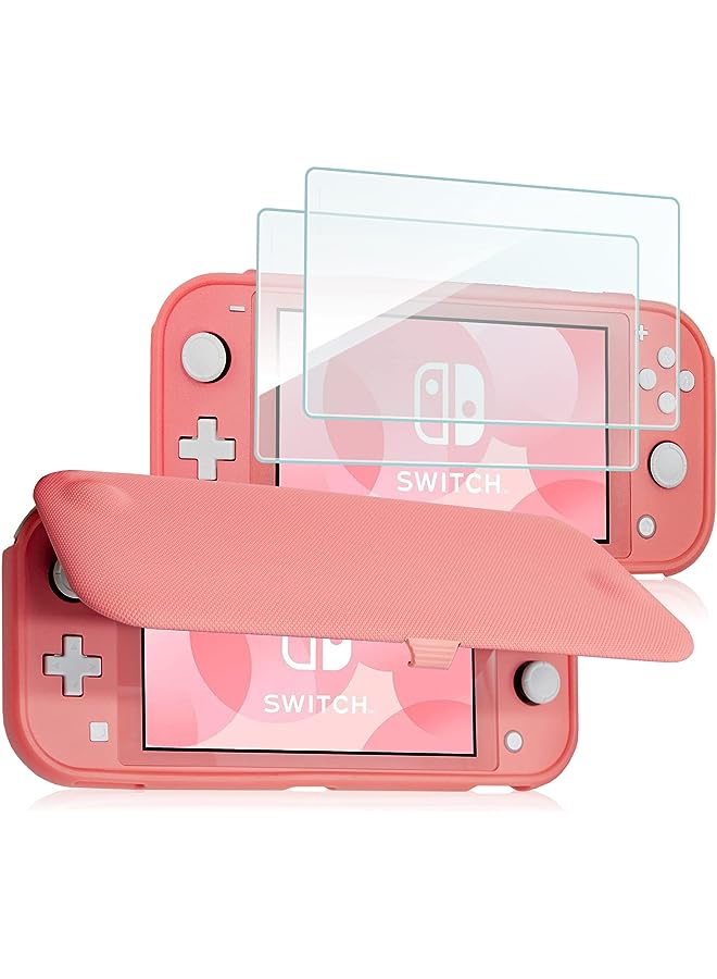Procases Flip Cover for Switch Lite with 2 Pack Tempered Glass Screen Protectors, Slim Protective Flip Case with Magnetically Detachable Front Cover for Switch Lite 2019 -Coral - Image 1