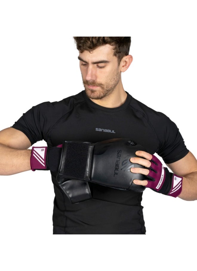 Sanabul  Gel Hand Wraps for Boxing Gloves | MMA Muay Thai Kick Boxing Quick Wraps for Men & Women | Inner Boxing Hand Wrap for Gloves | Padded Knuckle Wrist Wrap (Purple/White)  - Image 3