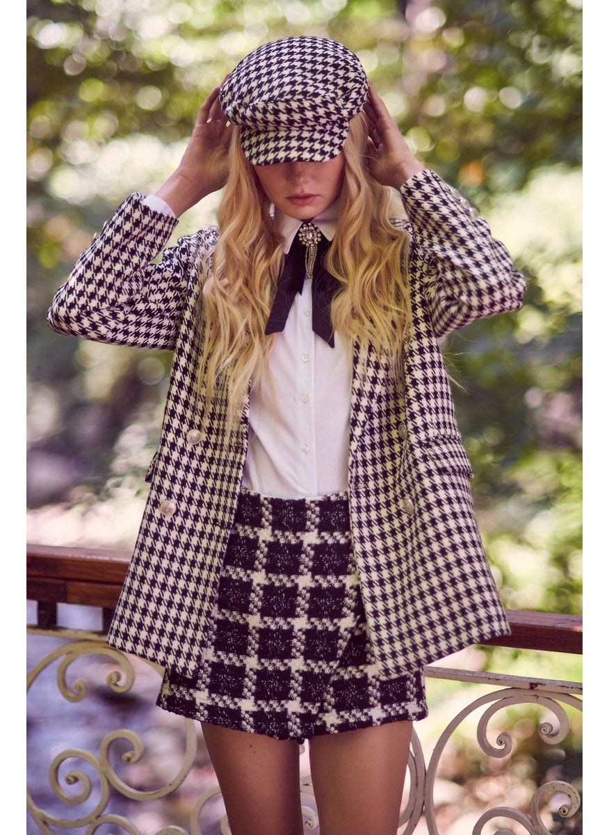 Never More - Houndstooth Blazer Jacket Black - Image 1