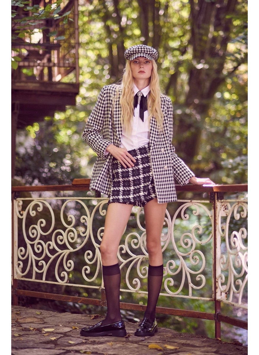 Never More - Houndstooth Blazer Jacket Black - Image 1