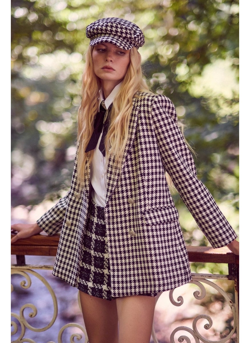 Never More - Houndstooth Blazer Jacket Black - Image 1