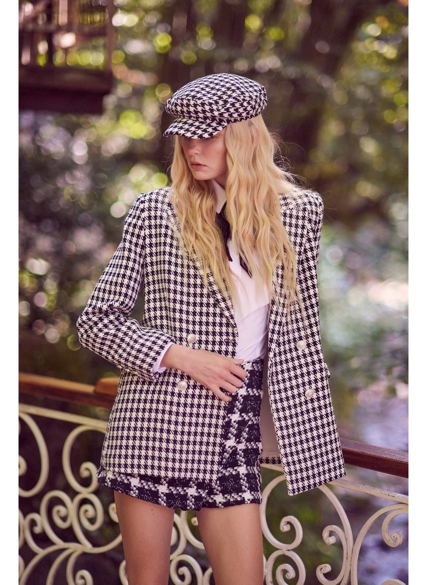 Never More - Houndstooth Blazer Jacket Black - Image 1
