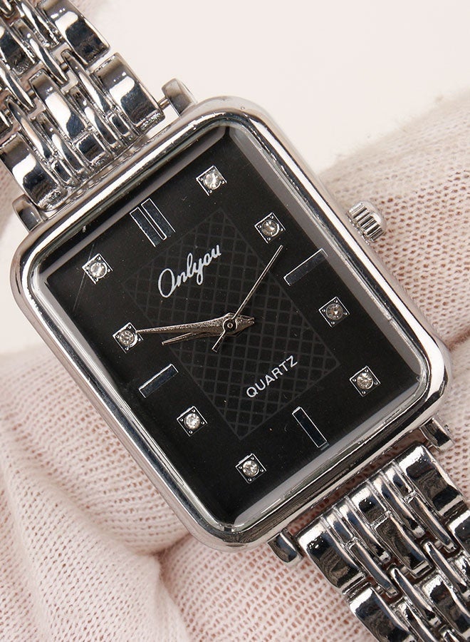 Onlyou Women's Quartz Wrist Watch – Silver Stainless Steel Strap – Rectangular Design – Suitable for Daily Use - Image 2