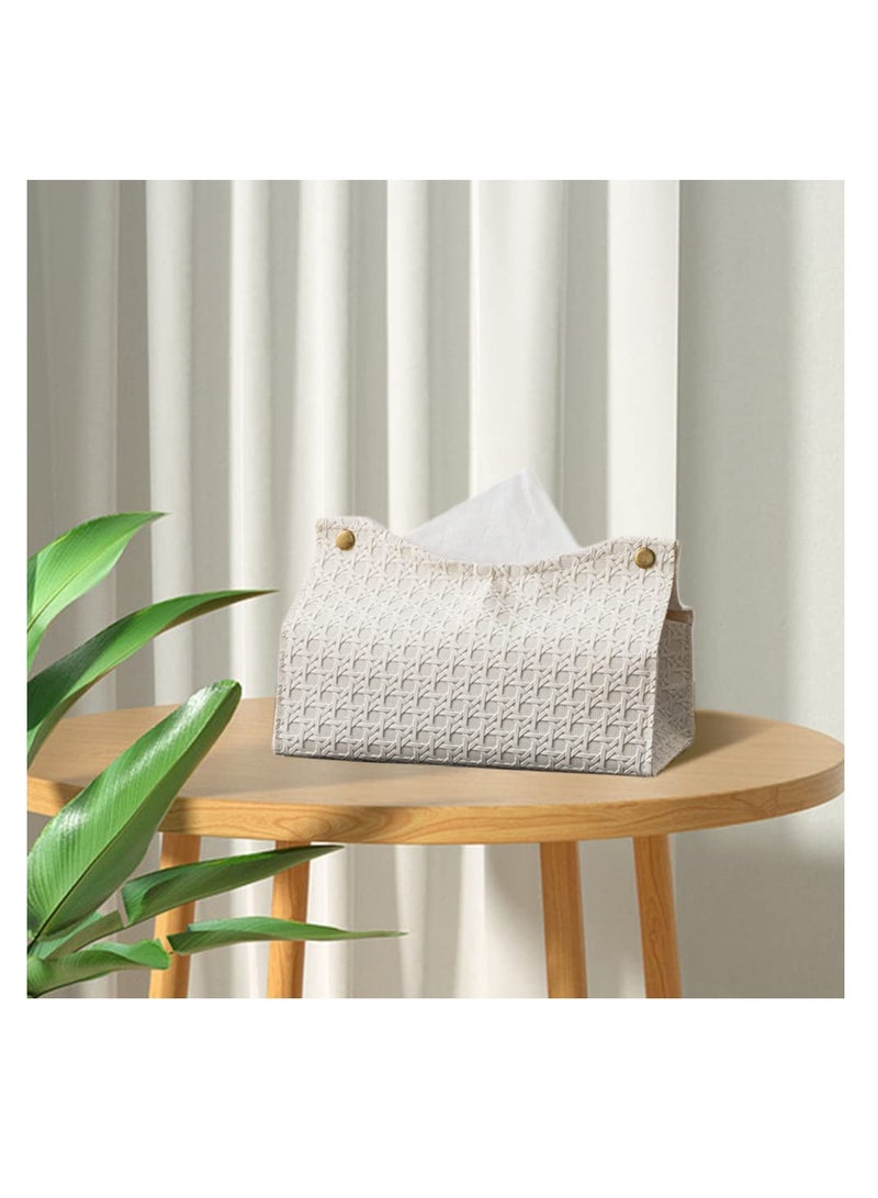 PU Leather Tissue Box, Rattan Style Tissue Box, Modern Facial Paper Organizer, Modern PU Leather Tissue Box, for Tabletop, Bathroom, Car, Office, Night Stands (Beige)